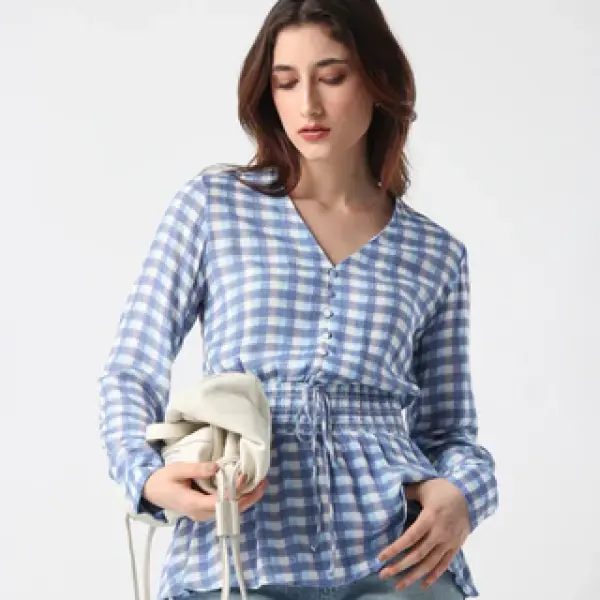 FLANNEL PRINT TOP VIBOOY - BLUE
