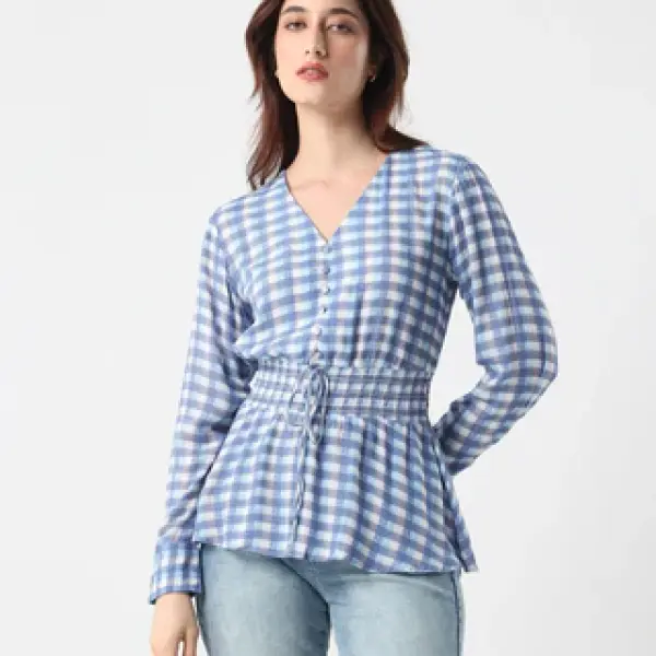 FLANNEL PRINT TOP VIBOOY - BLUE
