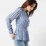 FLANNEL PRINT TOP VIBOOY - BLUE