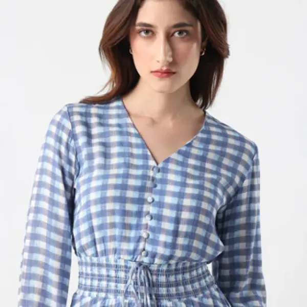 FLANNEL PRINT TOP VIBOOY - BLUE
